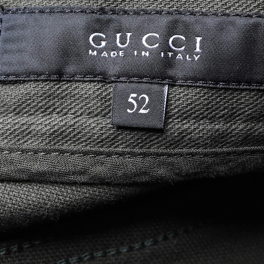 Gucci Olive Green Denim Riding Jeans XL For Sale 1