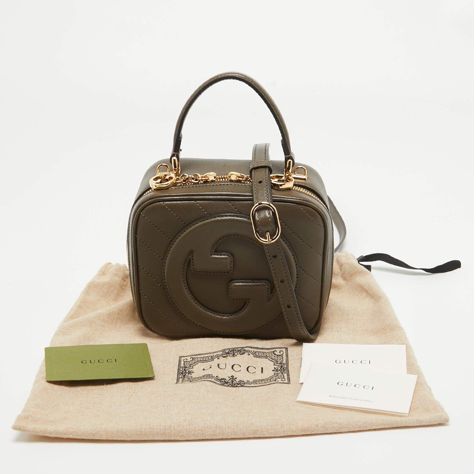 Gucci Olive Green Diagonal Leather Blondie Top Handle Bag 9
