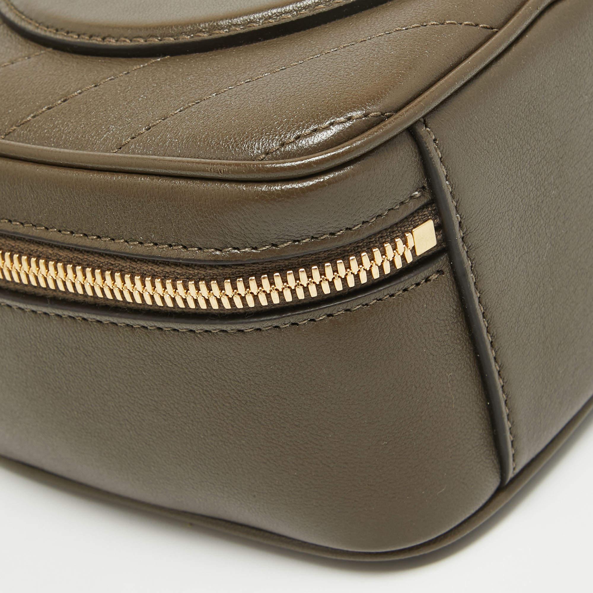 Gucci Olive Green Diagonal Leather Blondie Top Handle Bag In Good Condition In Dubai, Al Qouz 2