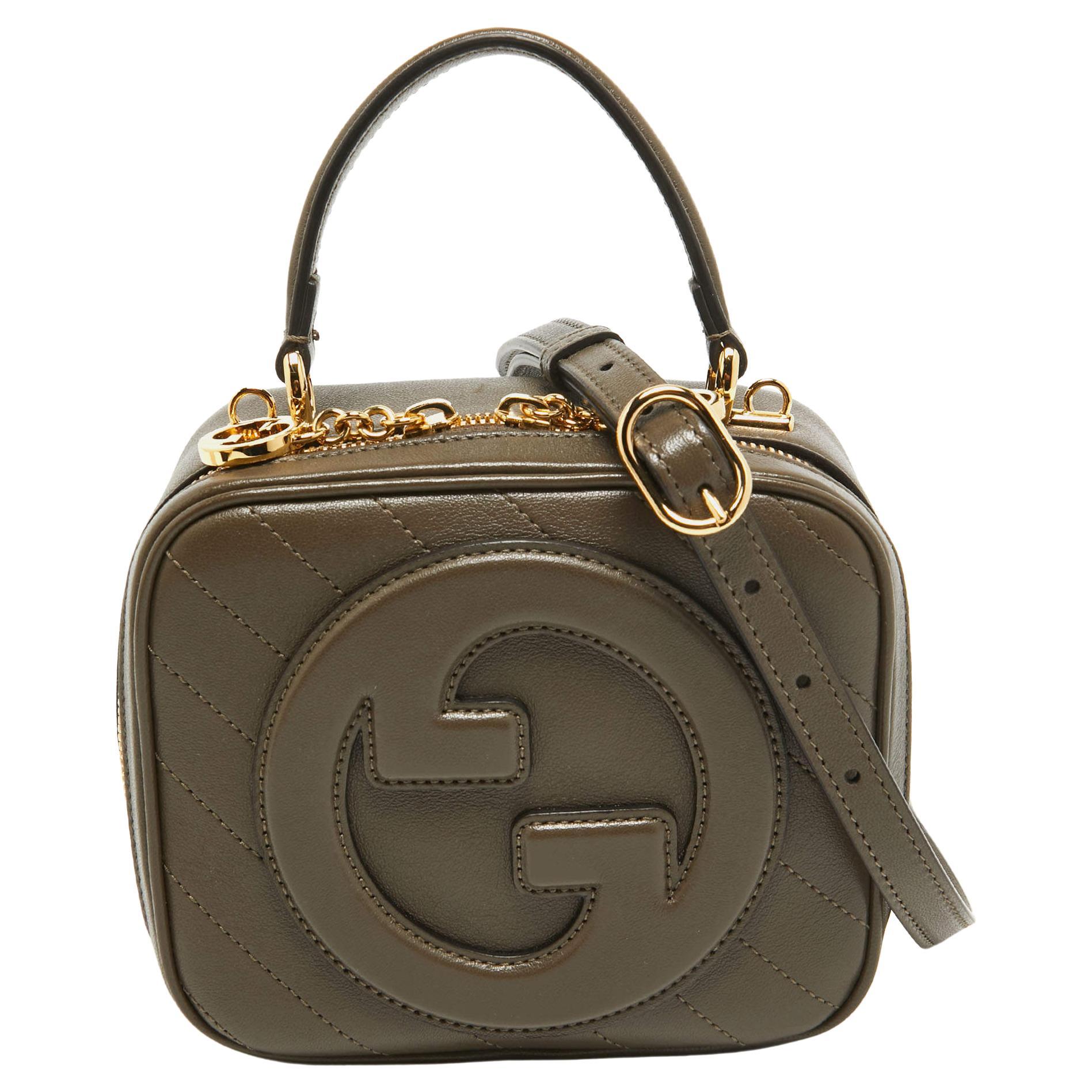Gucci Olive Green Diagonal Leather Blondie Top Handle Bag