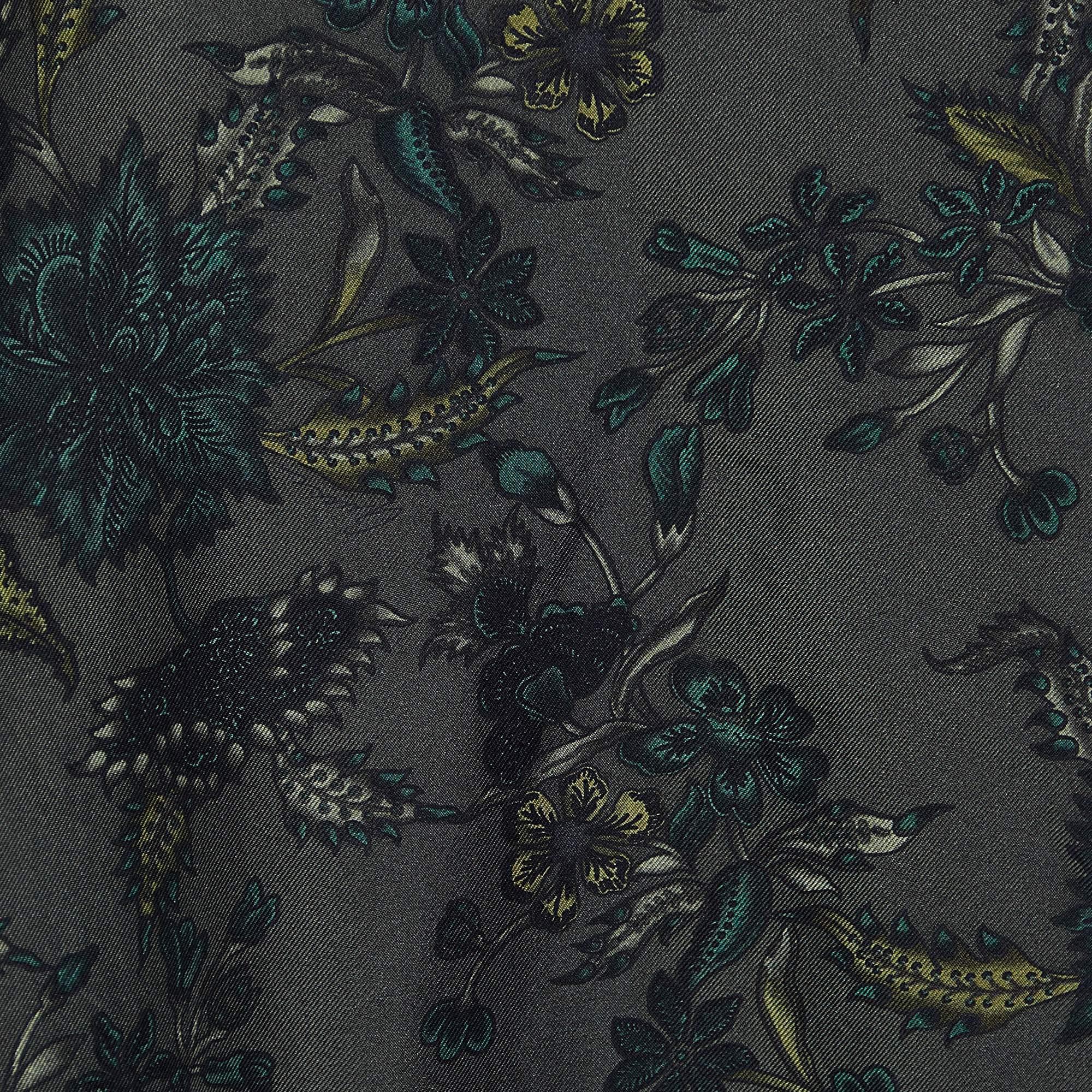 Black Gucci Olive Green Floral Print Silk & Knit Crew Neck Jumper M