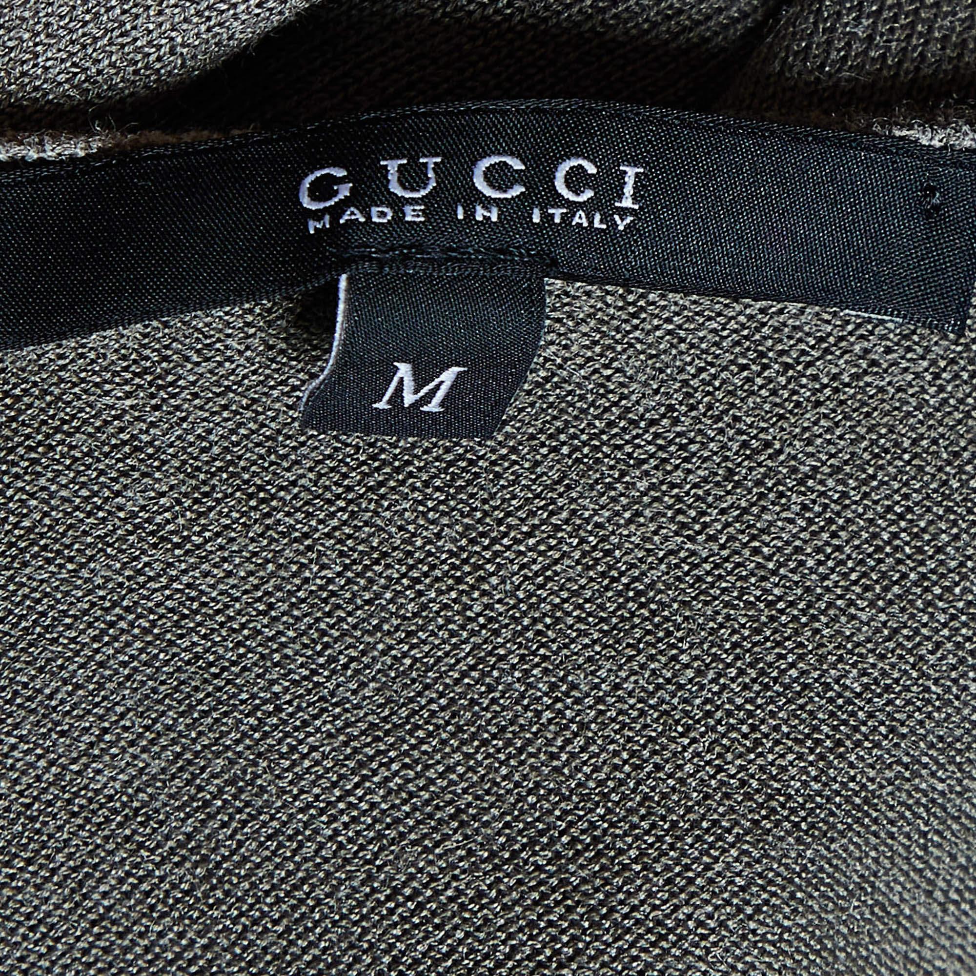 Gucci Olive Green Floral Print Silk & Knit Crew Neck Jumper M In Good Condition In Dubai, Al Qouz 2