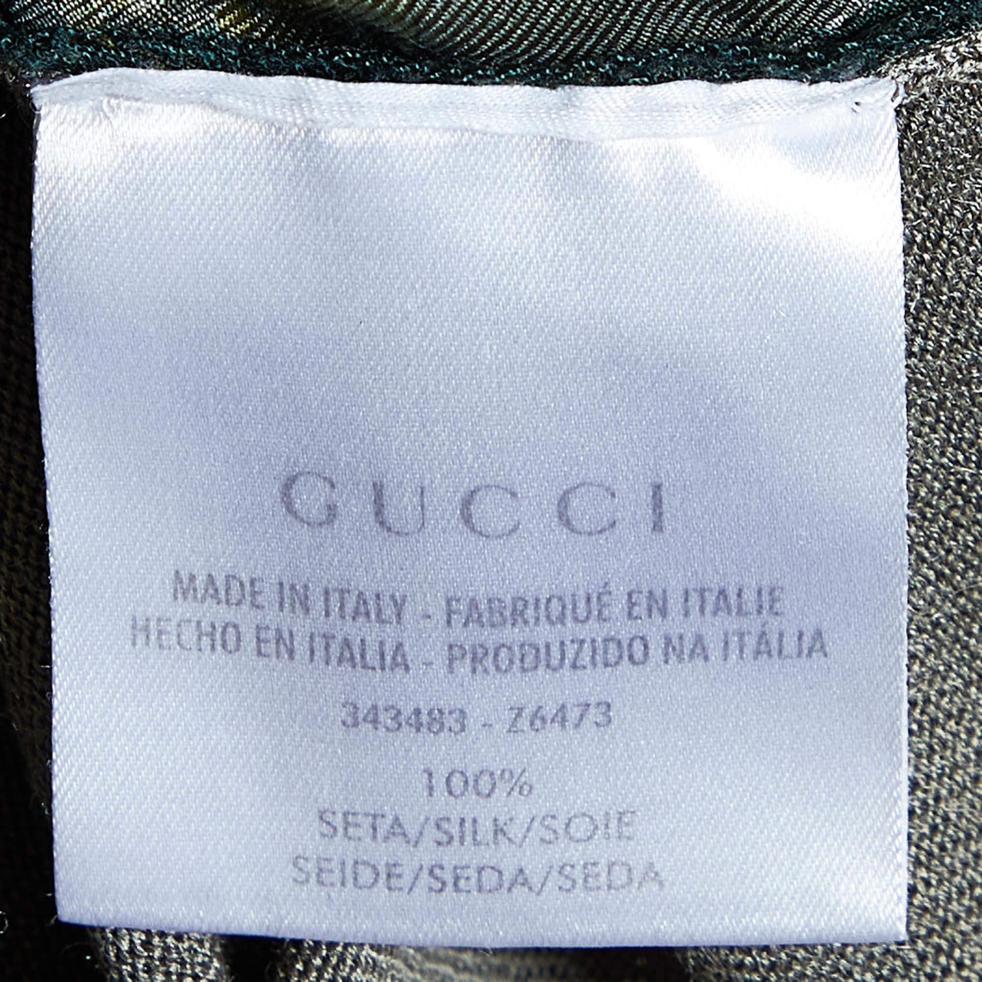 Women's Gucci Olive Green Floral Print Silk & Knit Crew Neck Jumper M