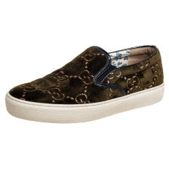 Gucci Olive Green GG Velvet Slip On Sneakers Size 37