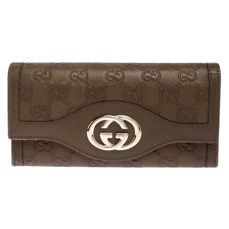 Gucci Olive Green Guccissima Leather Sukey Continental Wallet For Sale ...