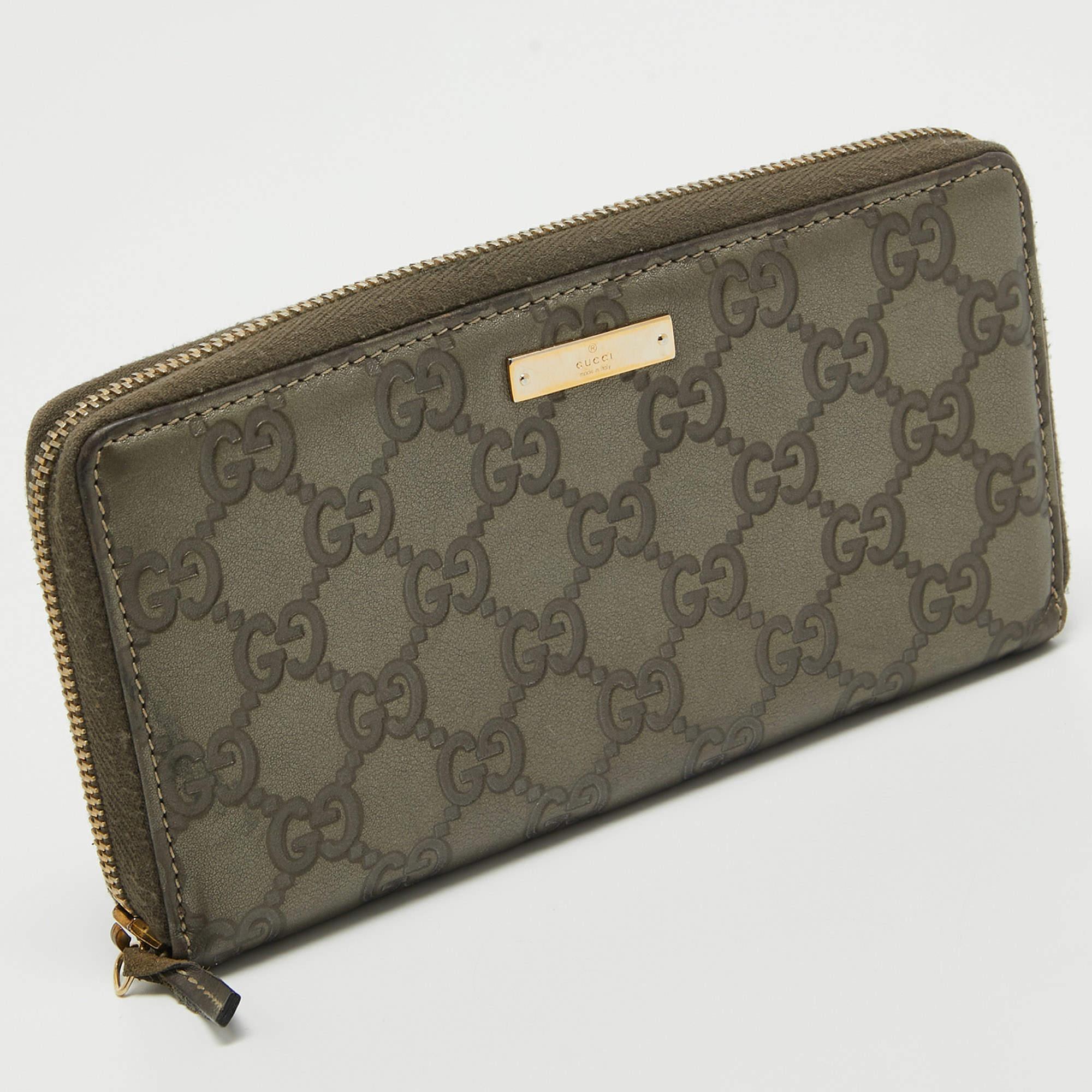 Women's Gucci Olive Green Guccissima Leather Zip Around Continental Wallet