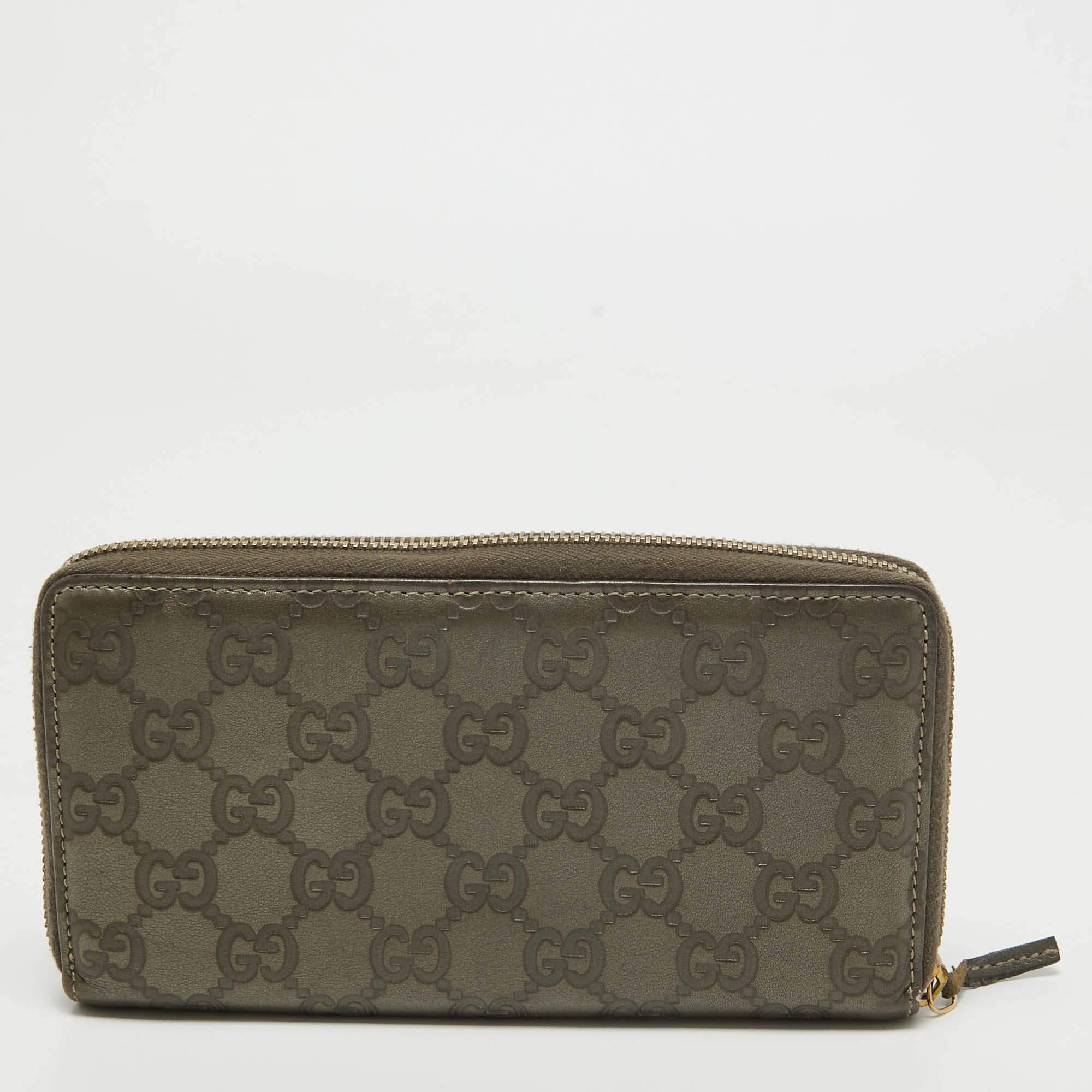 Gucci Olive Green Guccissima Leather Zip Around Continental Wallet 1