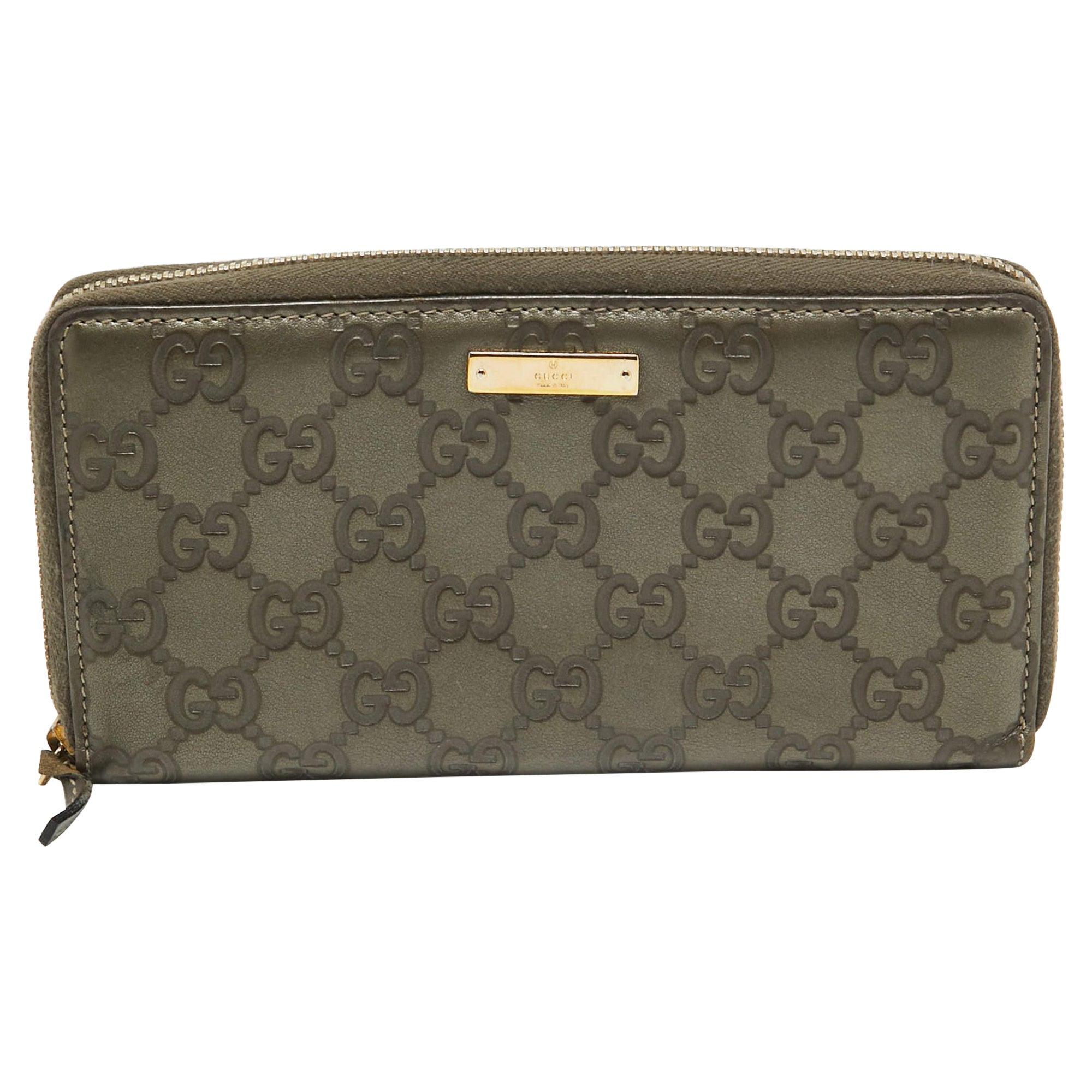 Gucci Olive Green Guccissima Leather Zip Around Continental Wallet