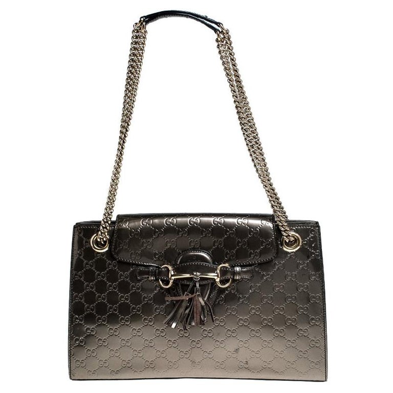 Gucci Olive Green Guccissima Patent Leather Large Emily Chain Shoulder ...
