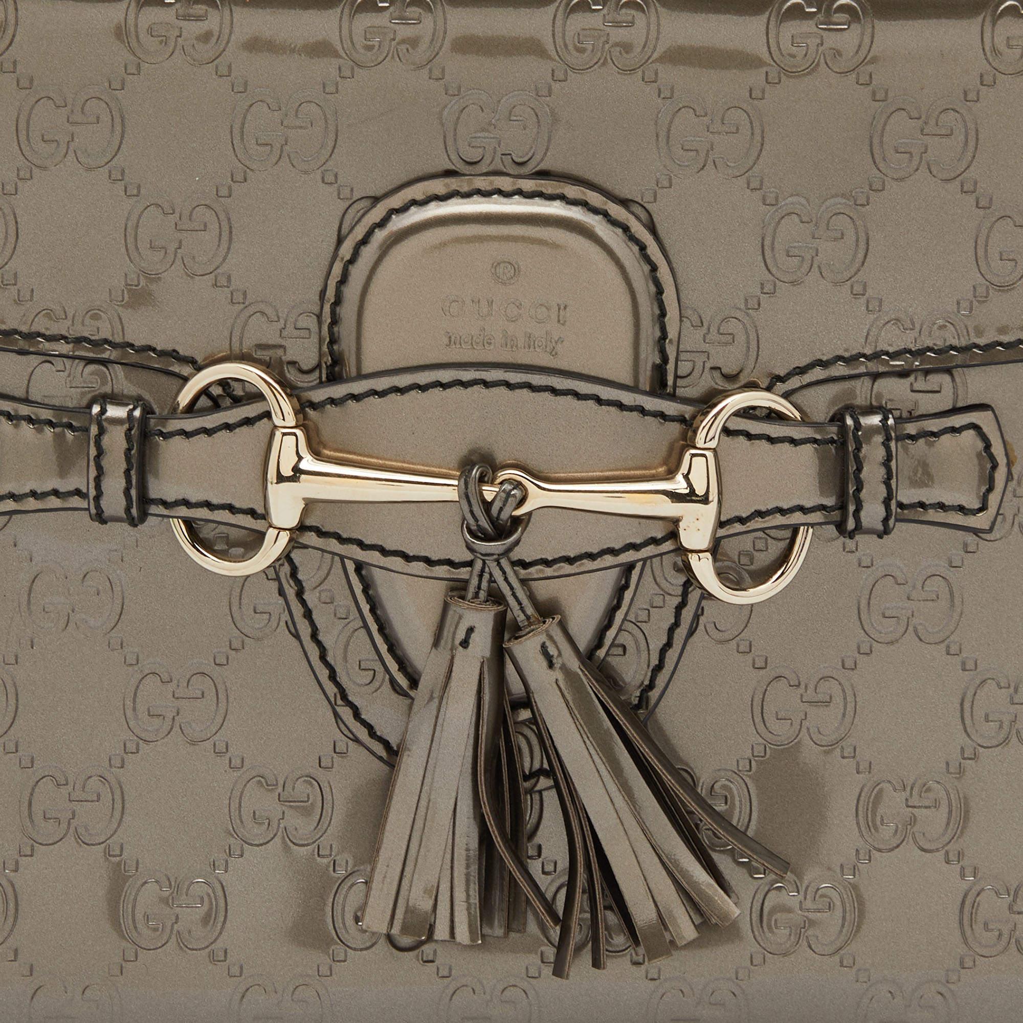 Gucci Olive Green Guccissima Patent Leather Medium Emily Shoulder Bag 7