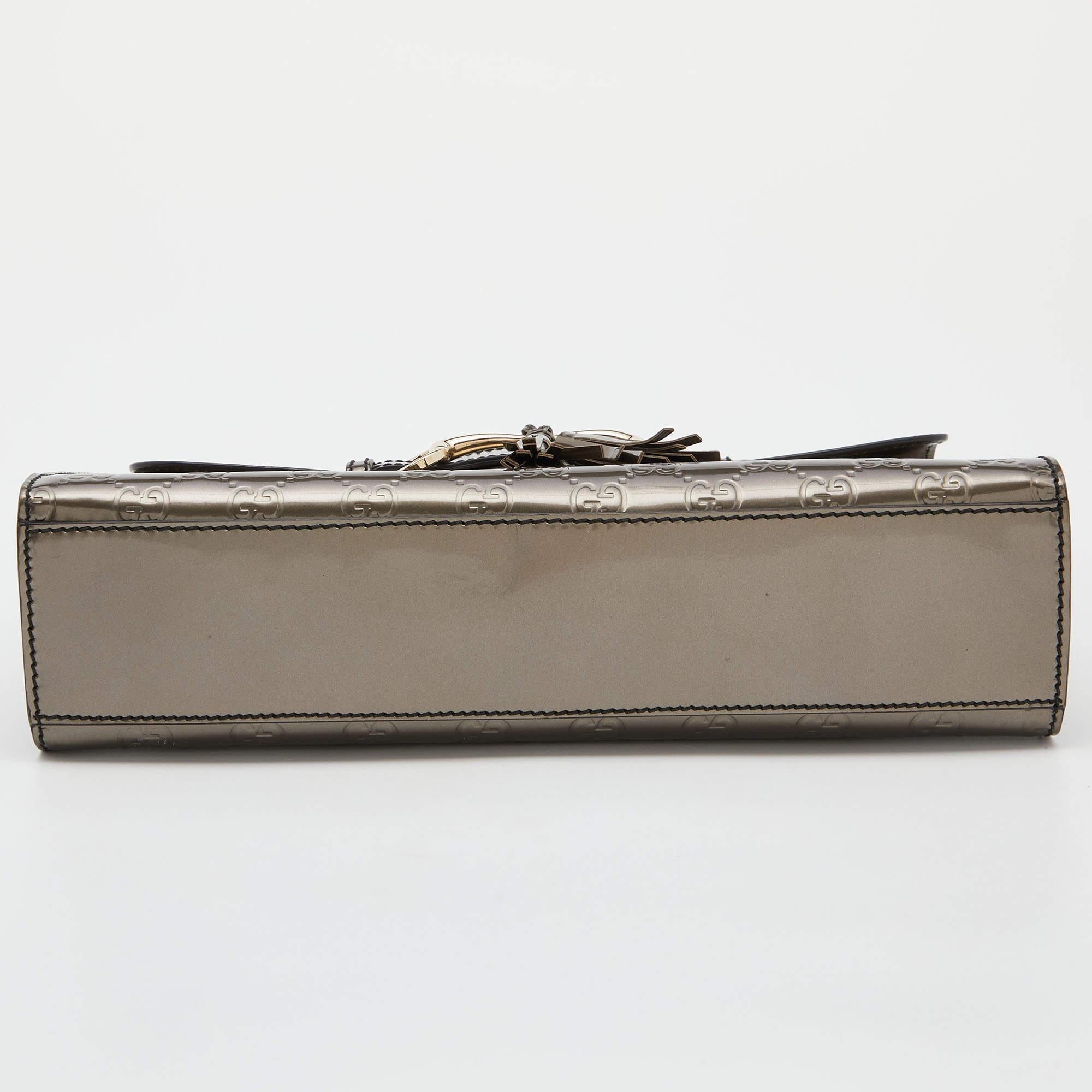 Women's Gucci Olive Green Guccissima Patent Leather Medium Emily Shoulder Bag
