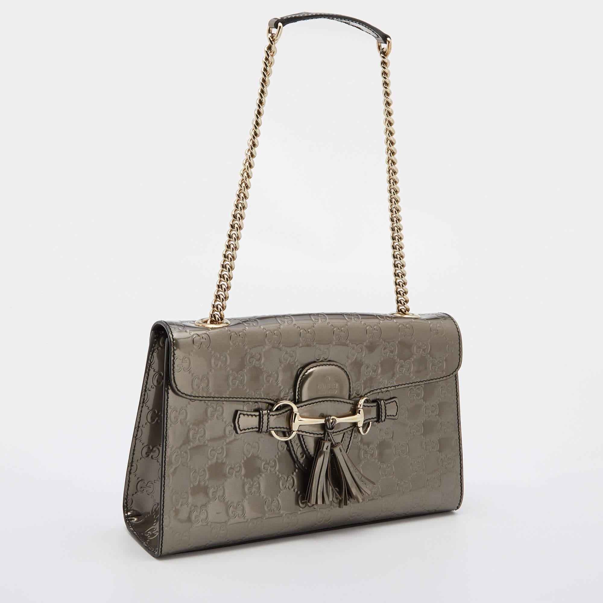 Gucci Olive Green Guccissima Patent Leather Medium Emily Shoulder Bag 1