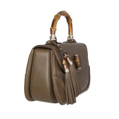GUCCI olive green leather NEW BAMBOO LARGE Shoulder Bag