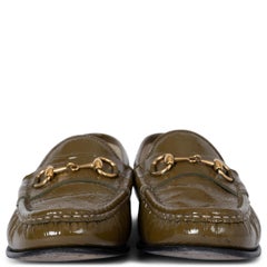 GUCCI olive green patent leather 1953 HORSEBIT Loafers Shoes 37