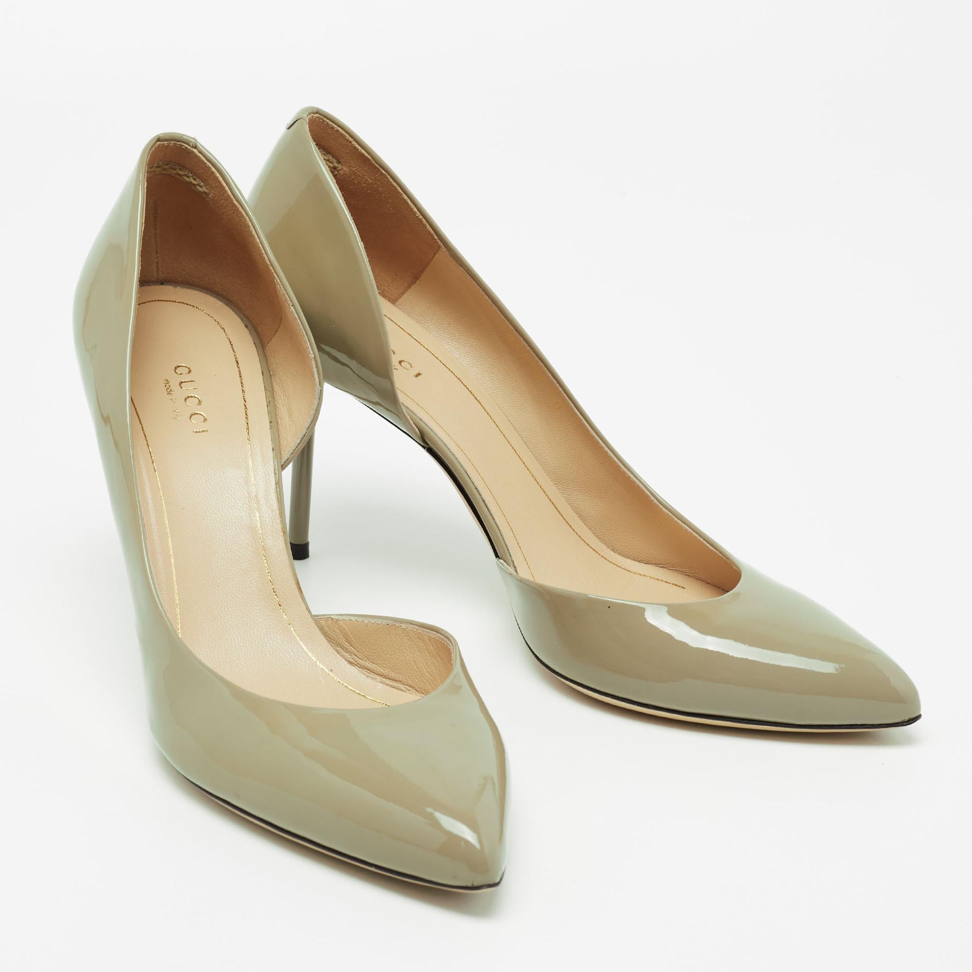 Women's Gucci Olive Green Patent Leather D'orsay Pumps Size 40