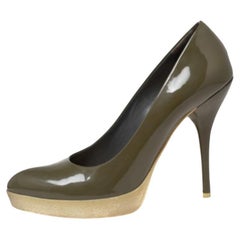 Gucci Olive Green Patent Leather Platform Pumps Size 38