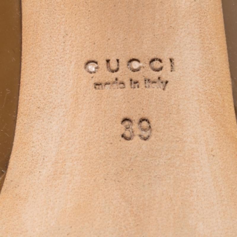 Brown Gucci Olive Green  Patent Leather Tile Square Toe Platform Pumps Size 39 For Sale