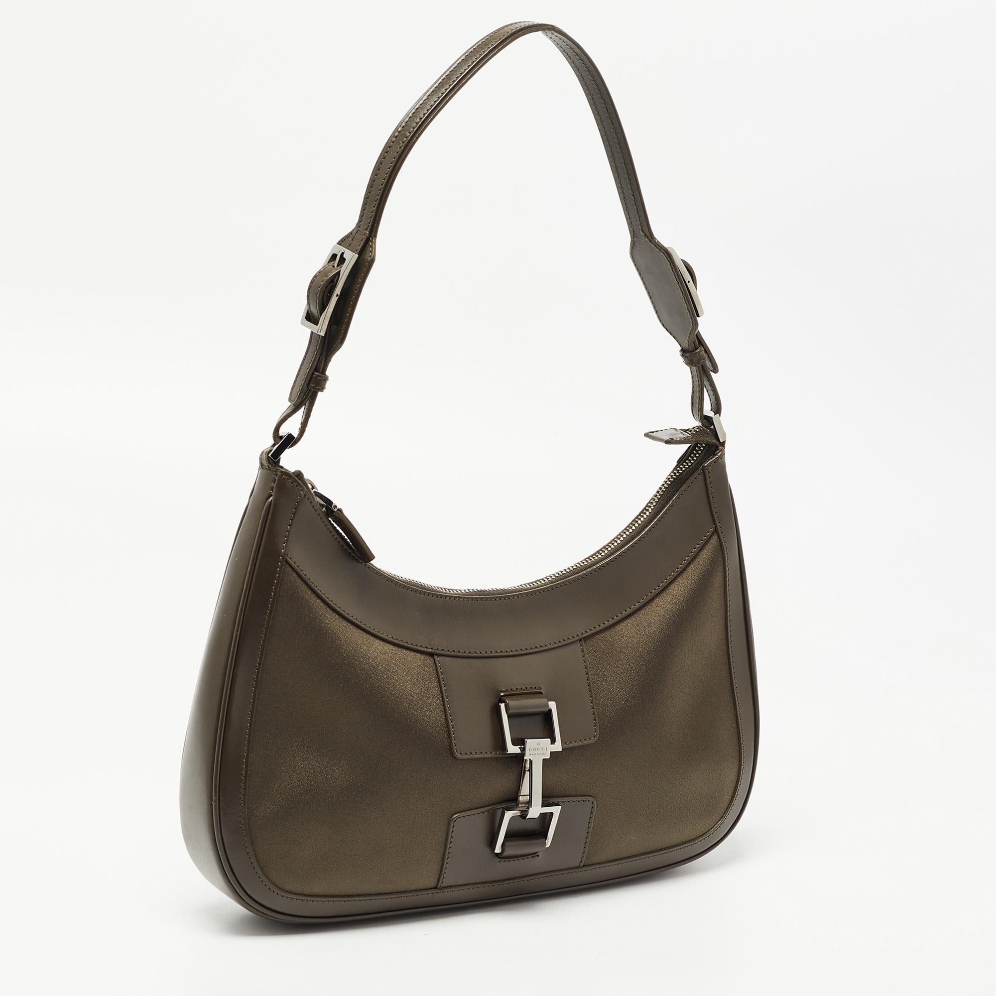Gucci Olive Green Satin and Leather Jackie Hobo 1