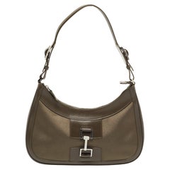 Gucci Olive Green Satin and Leather Jackie Hobo