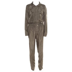 Gucci Olive Green Silk Clinched Waist Tapered Jumpsuit M