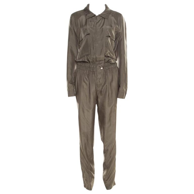 Gucci Olive Green Silk Clinched Waist Tapered Jumpsuit M For Sale at ...