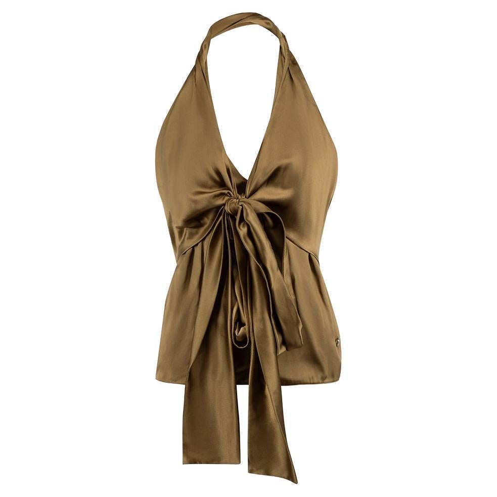 Gucci Olive Green Silk Drape Top Size M For Sale