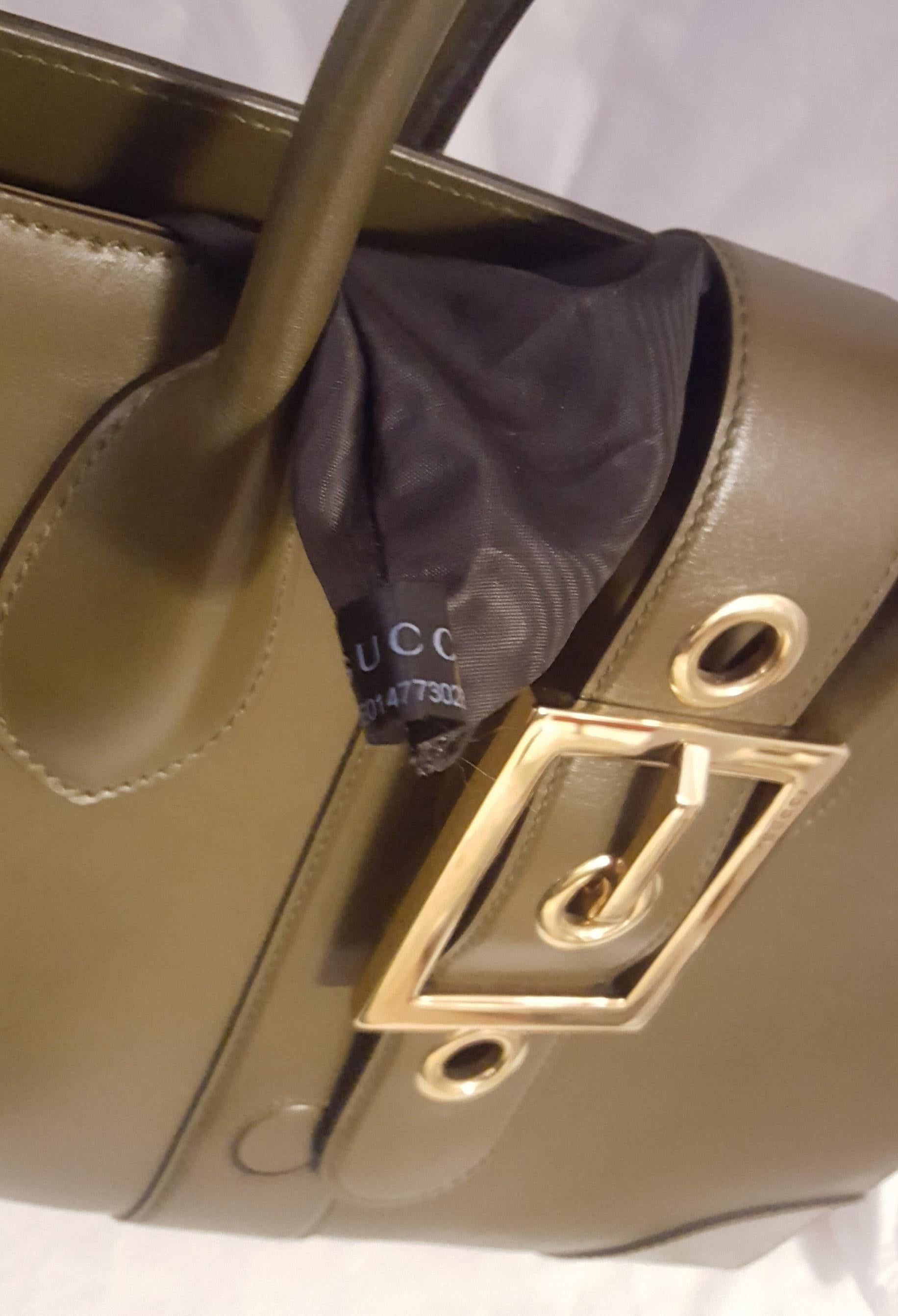 Gucci Olive Swing Top Handle Gold Tone Hardware Tote 4