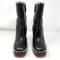 Gucci Olympia Black Leather Crystal Embellished Platform Boots 38.5 2017 Runway