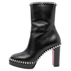 Gucci Olympia Black Leather Crystal Embellished Platform Boots 38.5 2017 Runway
