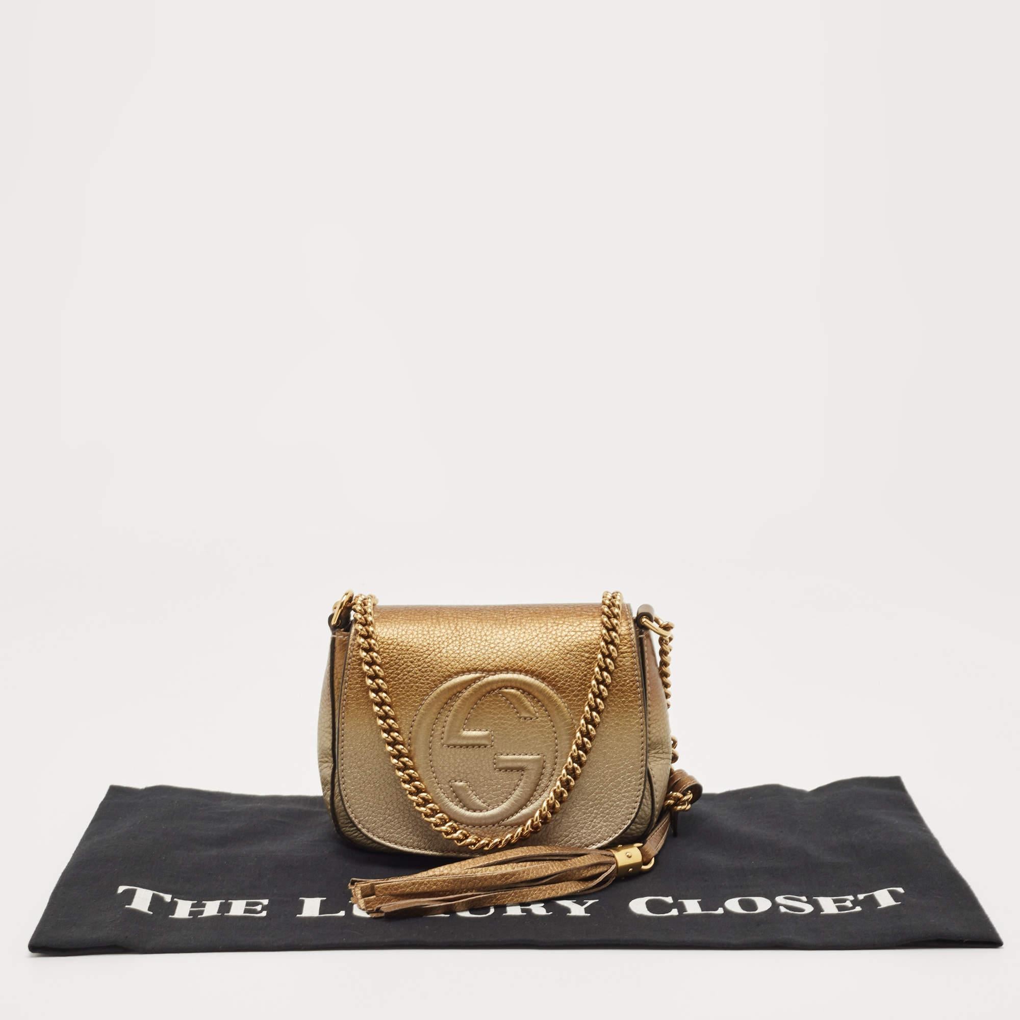 Gucci Ombre Gold Leather Soho Flap Crossbody Bag 11