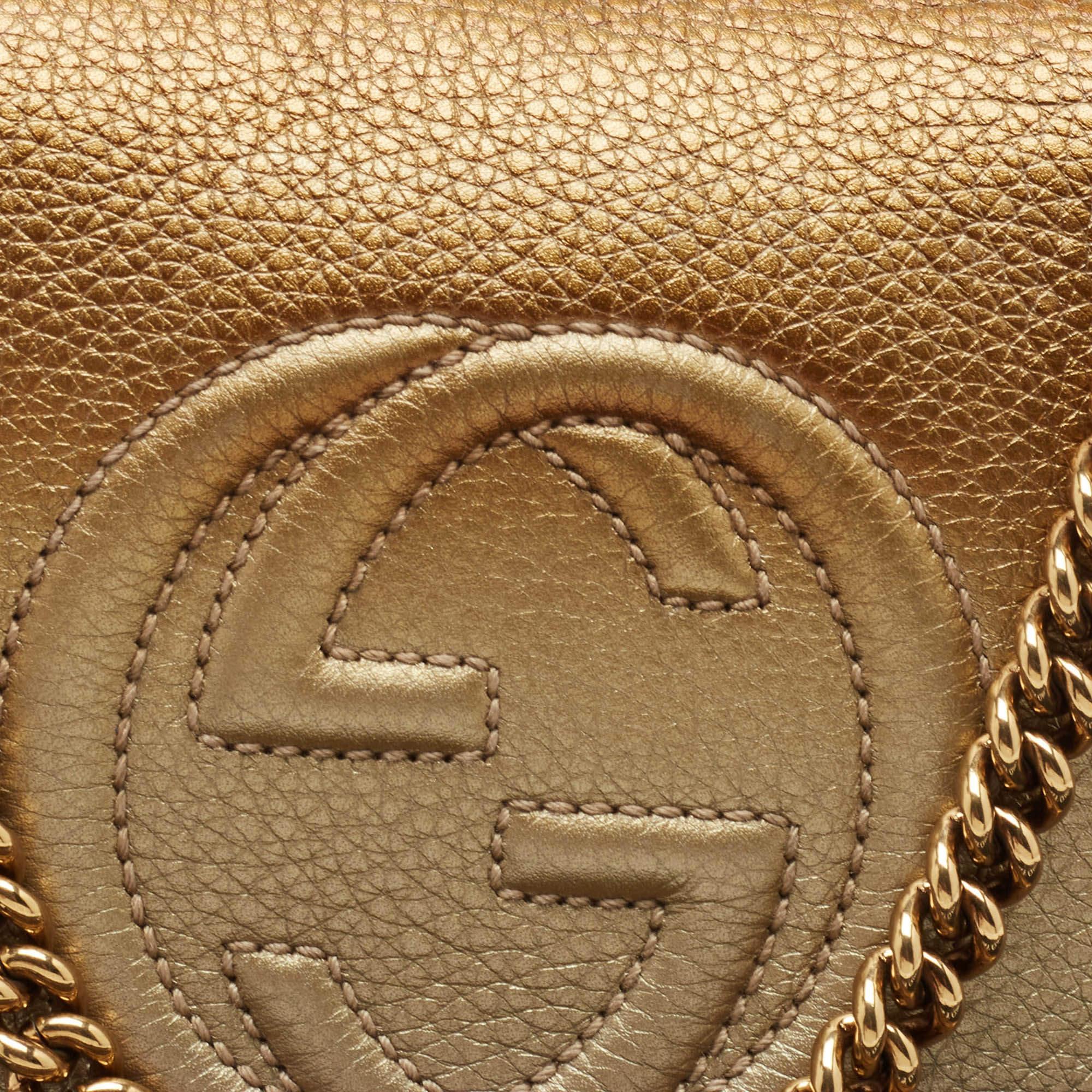 Gucci Ombre Gold Leather Soho Flap Crossbody Bag 2
