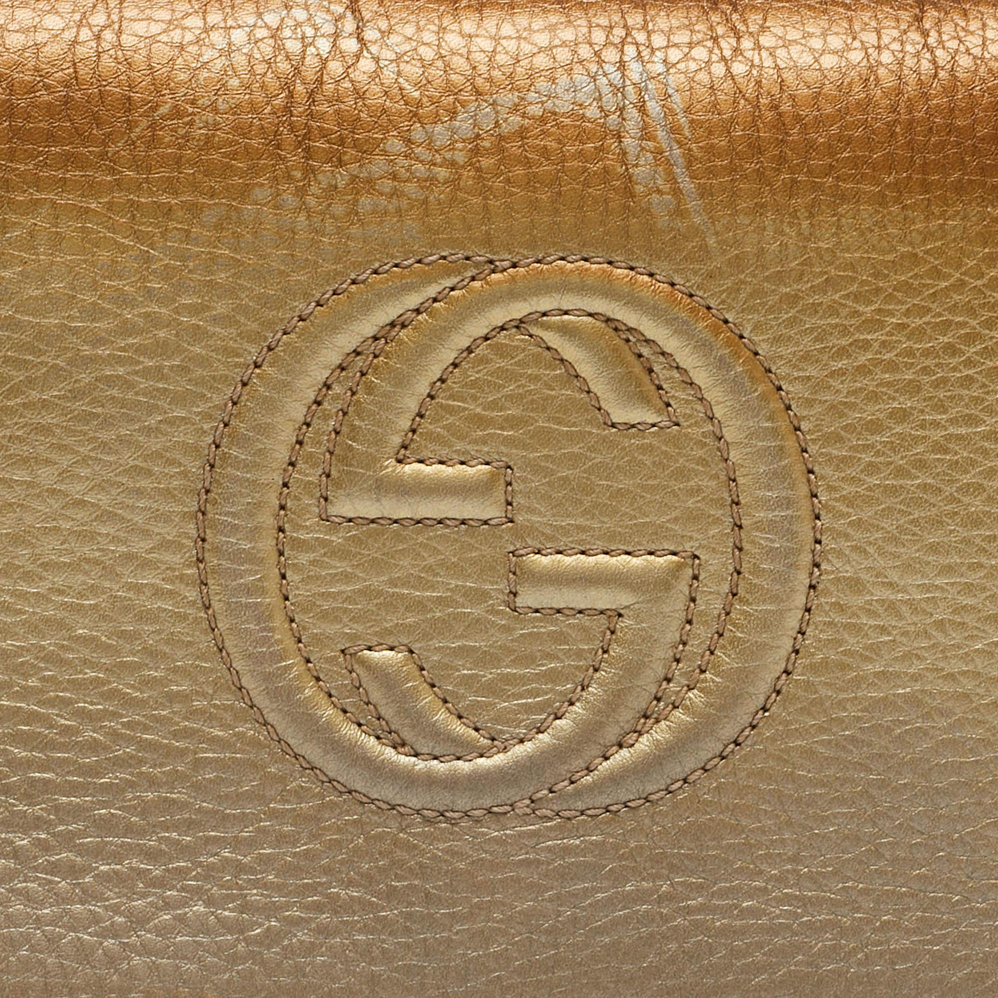 Gucci Ombre Gold Leather Soho Tassel Clutch 16