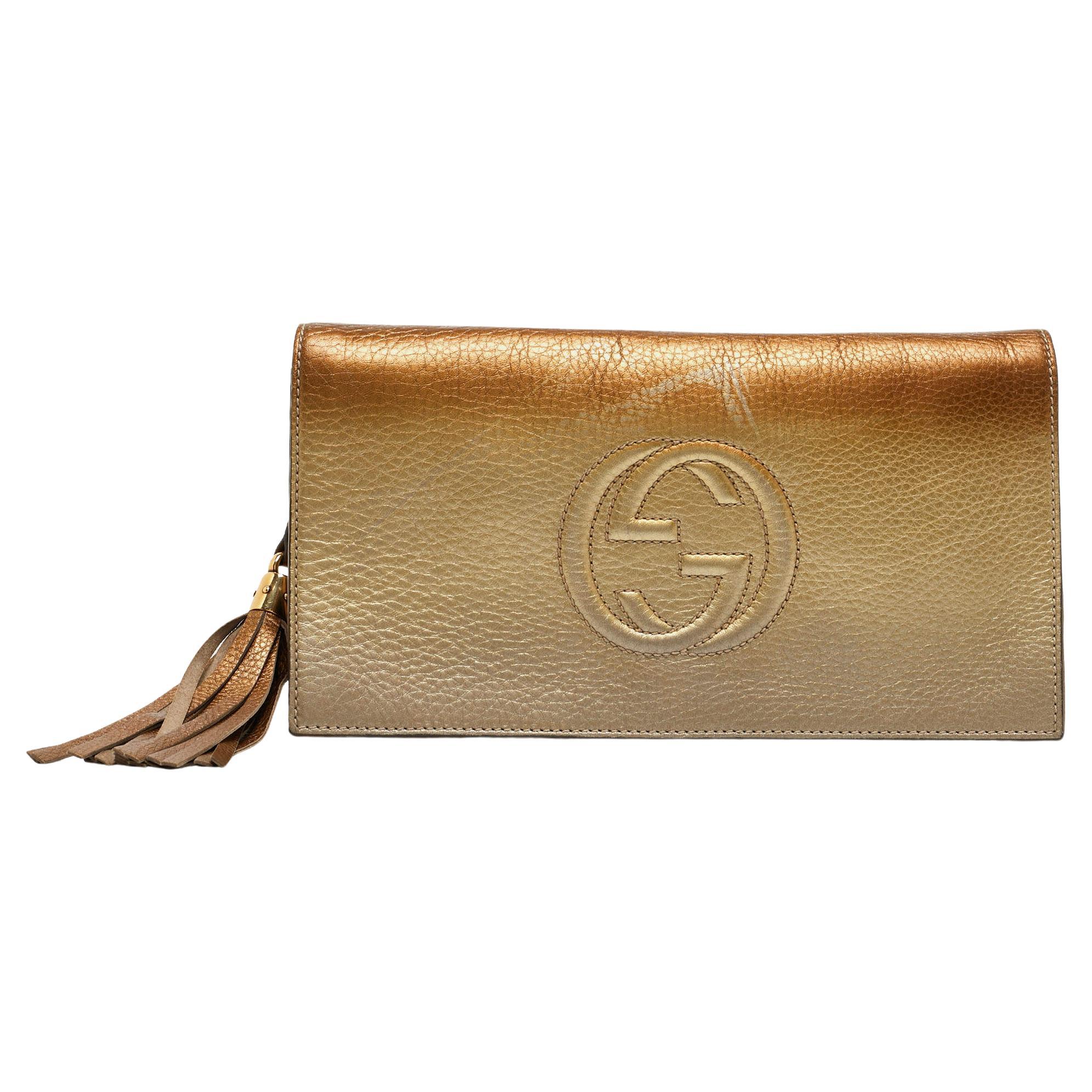 Gucci Ombre Gold Leather Soho Tassel Clutch