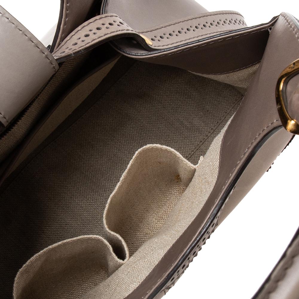 Gucci Ombre Grey Brogue Leather Stirrup Hobo In Good Condition In Dubai, Al Qouz 2