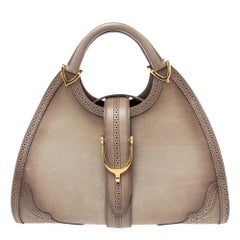 Gucci Ombre Grey Brogue Leather Stirrup Hobo