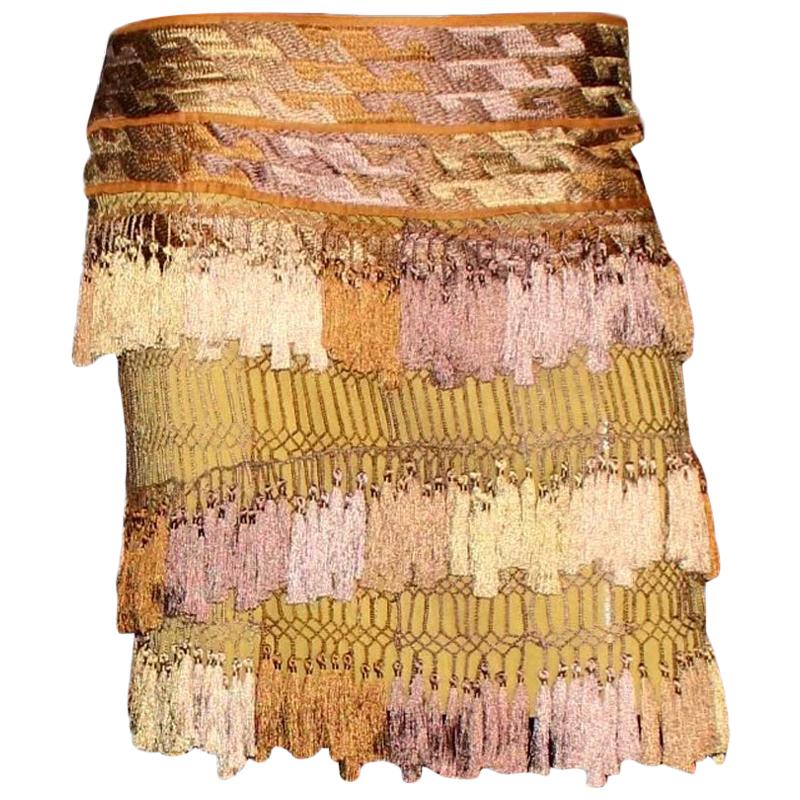NEW Gucci Ombre Macrame Tassel Silk Embroidery Fringed Skirt 42 For Sale