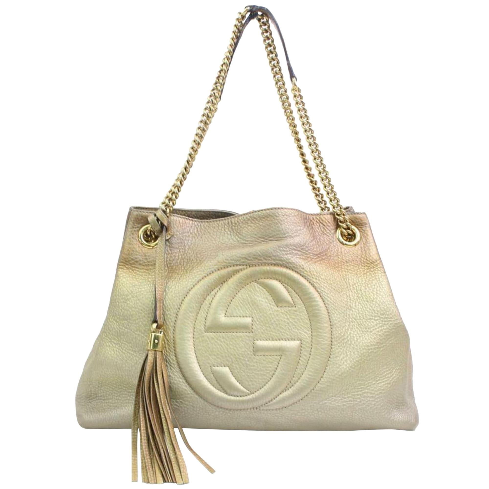 Gucci Ombre Soho Tassel Gold Chain Tote 870595 Beaige Leather Shoulder Bag For Sale