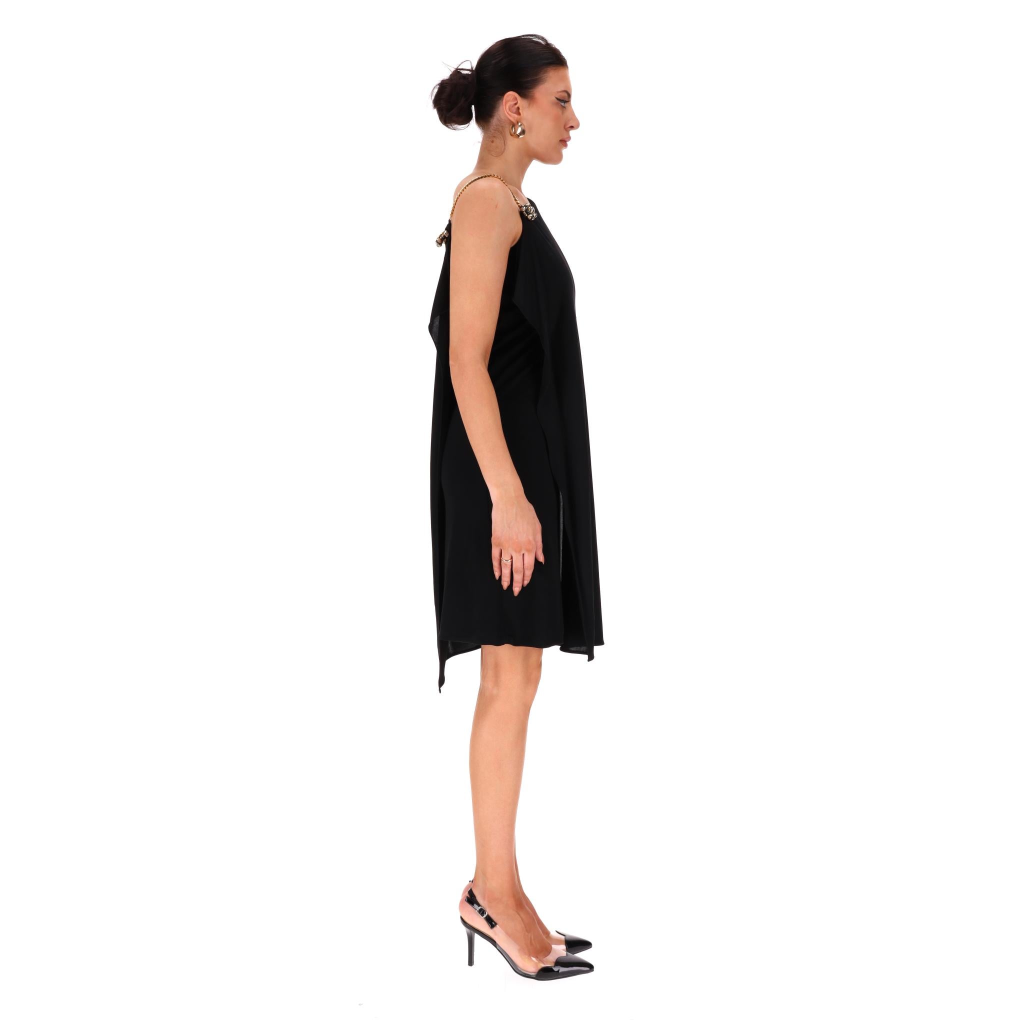 Black Gucci One-Shoulder Brooch & Chain Strap Detail Dress For Sale