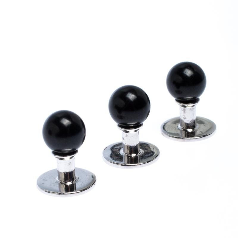 Contemporary Gucci Onyx 18K White Gold Set of 3 Shirt Studs