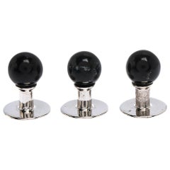 Gucci Onyx 18K White Gold Set of 3 Shirt Studs