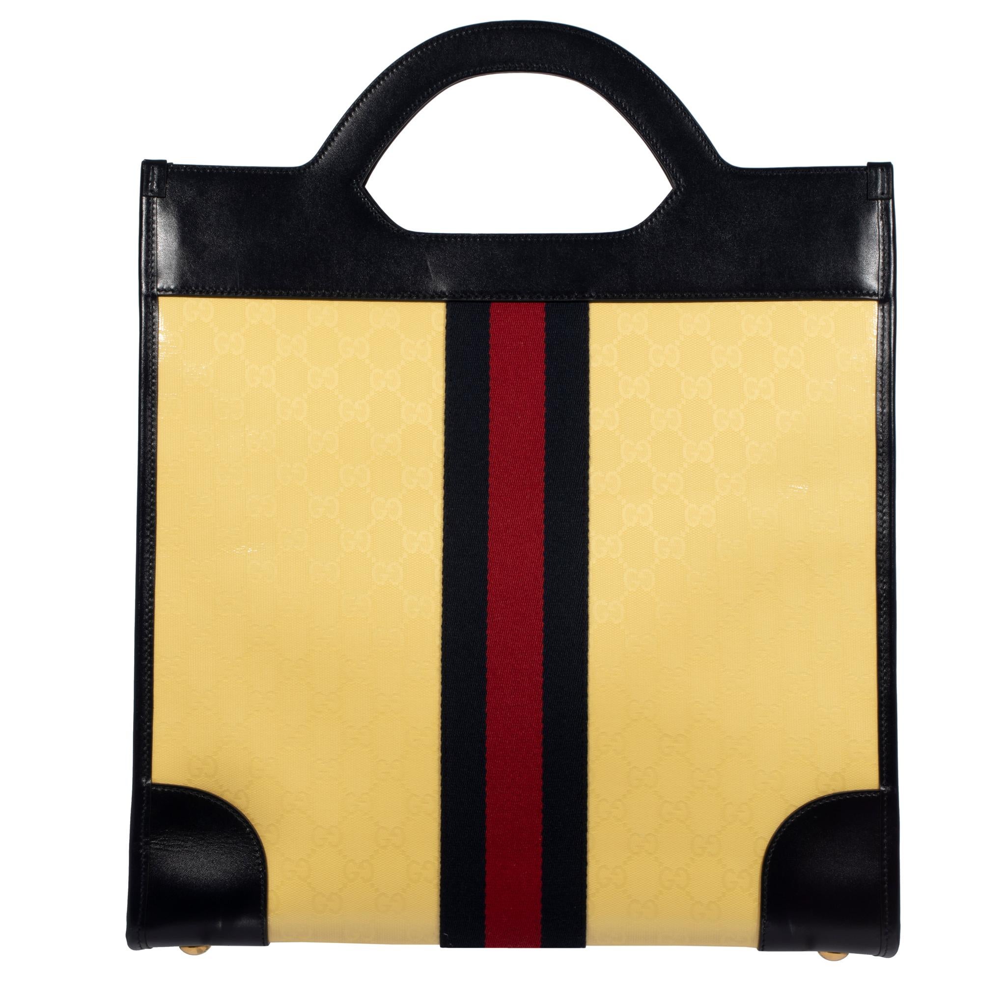 Women's Gucci Ophelia Tote Navy & Yellow Leather & Canvas