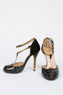 Gucci Ophélie Pumps Croco Leather - black/gold