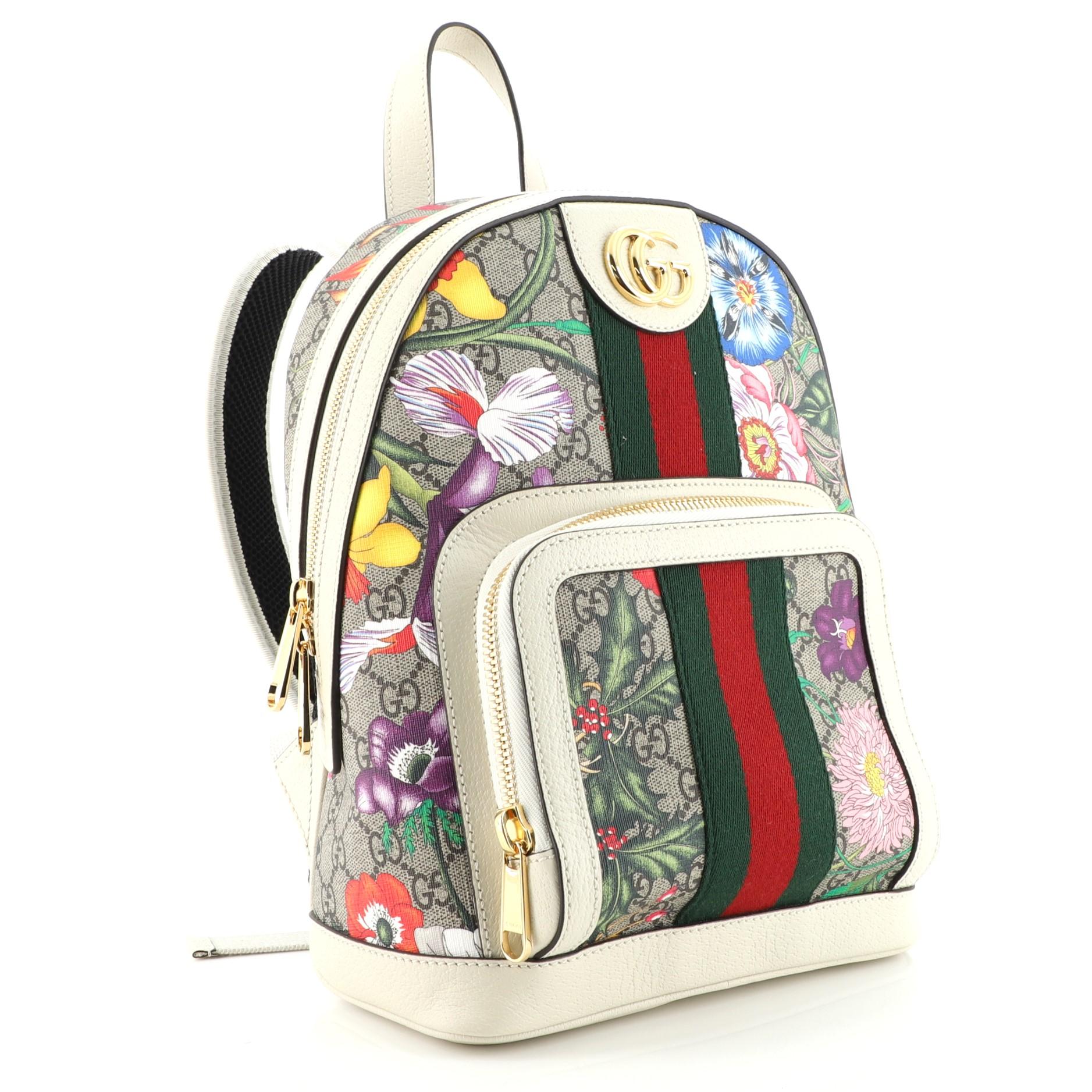 Beige Gucci Ophidia Backpack Flora GG Coated Canvas Small