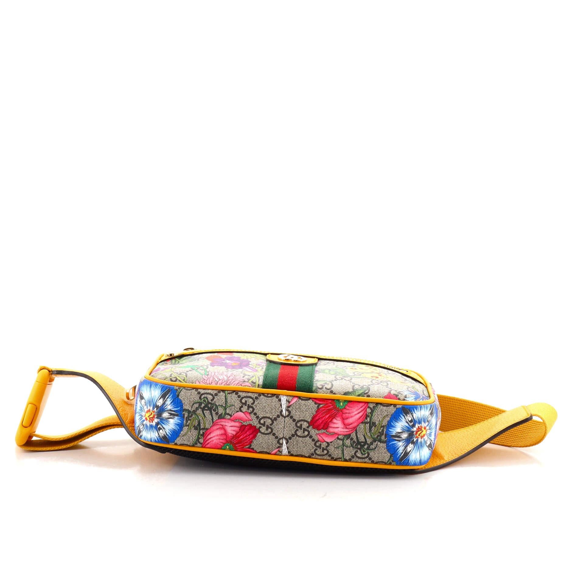 Gucci Ophidia Belt Bag Flora GG Coated Canvas Medium In Good Condition In NY, NY