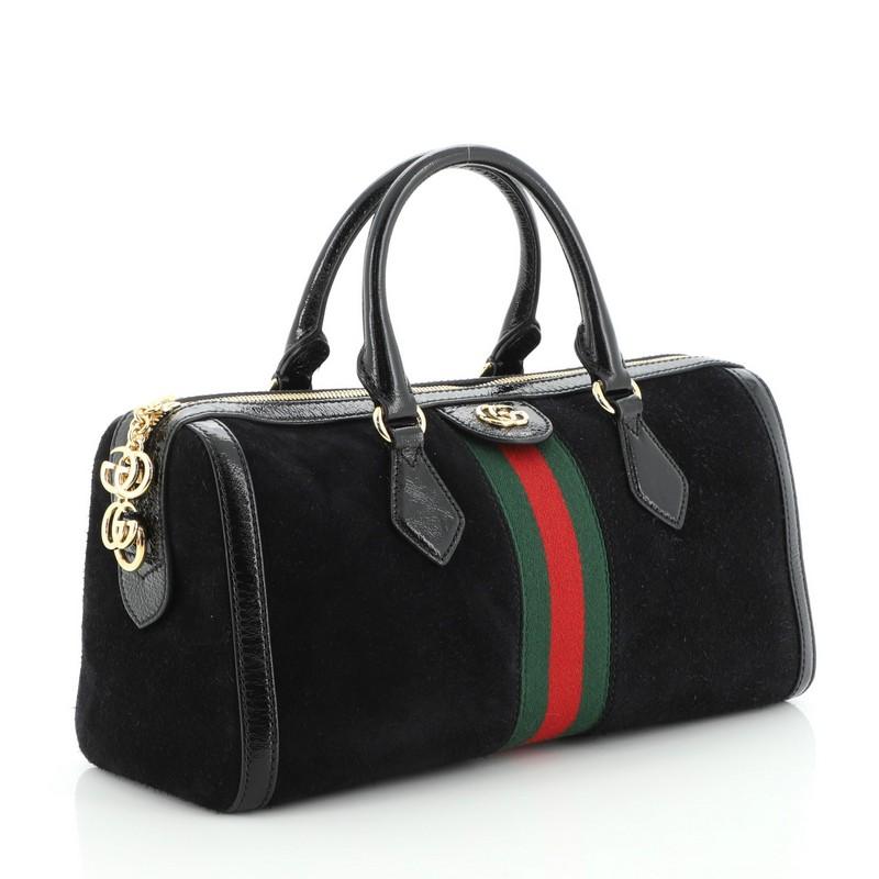Black Gucci Ophidia Boston Bag Suede Medium