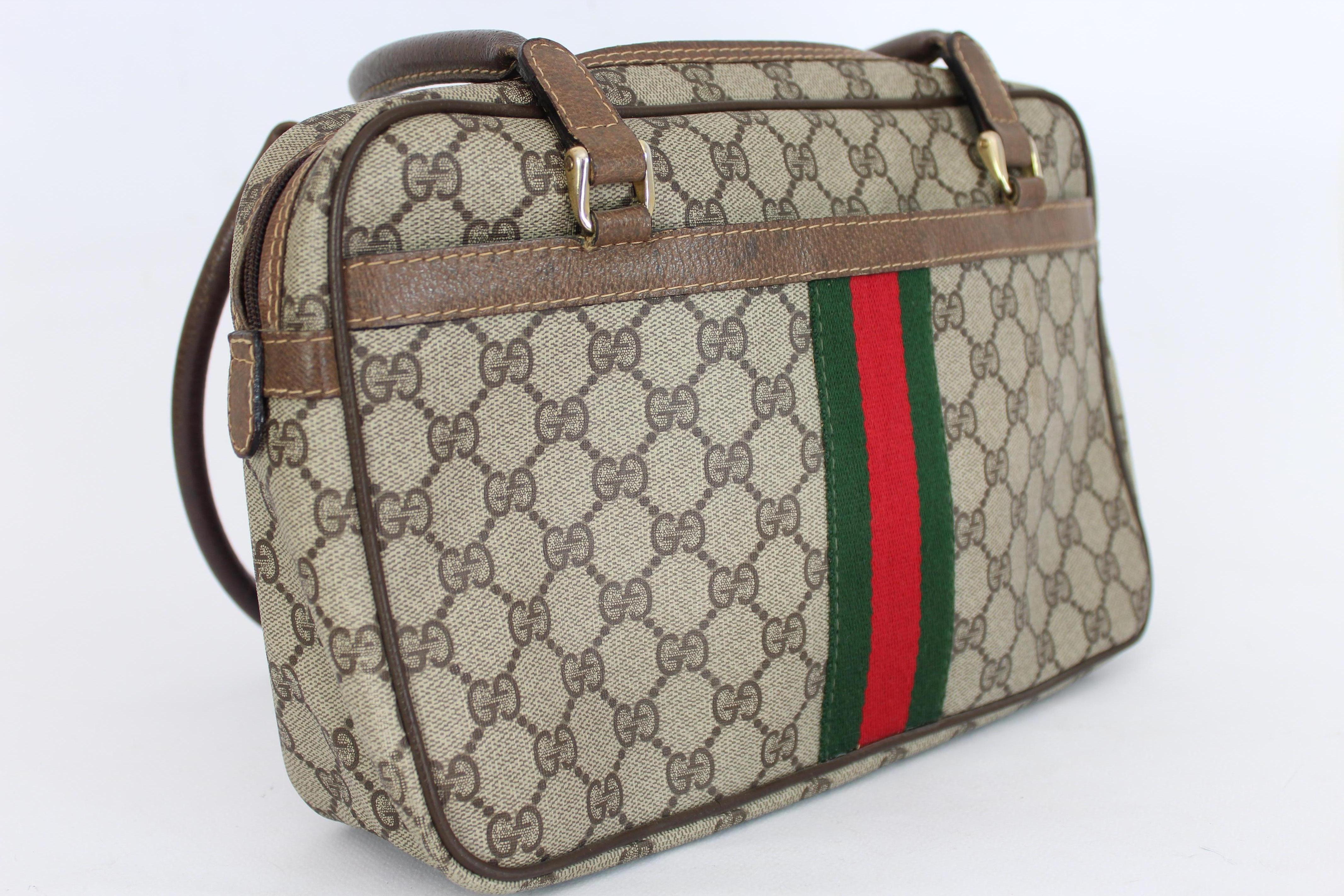 Gucci Ophidia Brown Beige Canvas Leather Monogram Bag In Good Condition In Brindisi, Bt