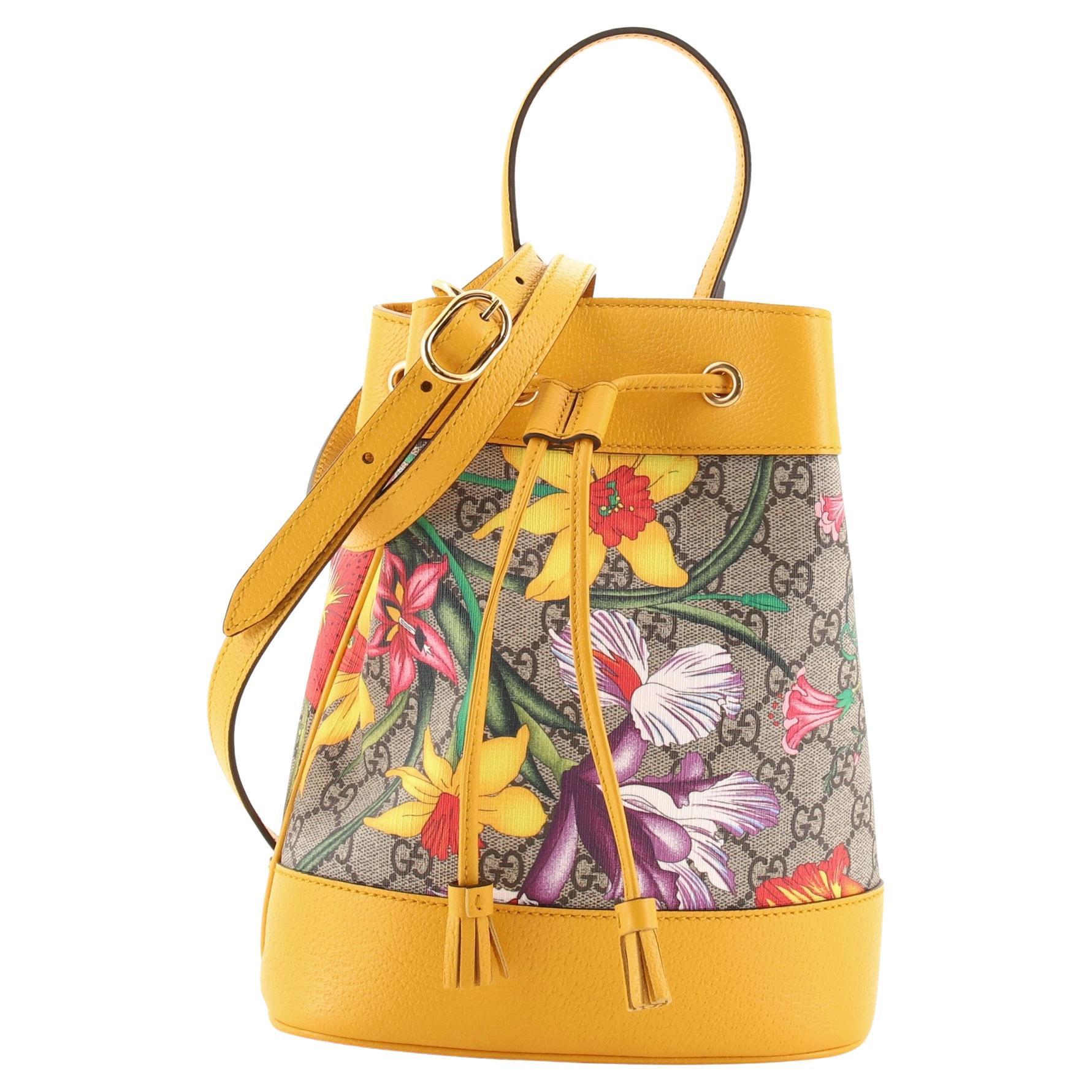 Gucci Ophidia Bucket Bag Flora GG Coated Canvas and Leather Small