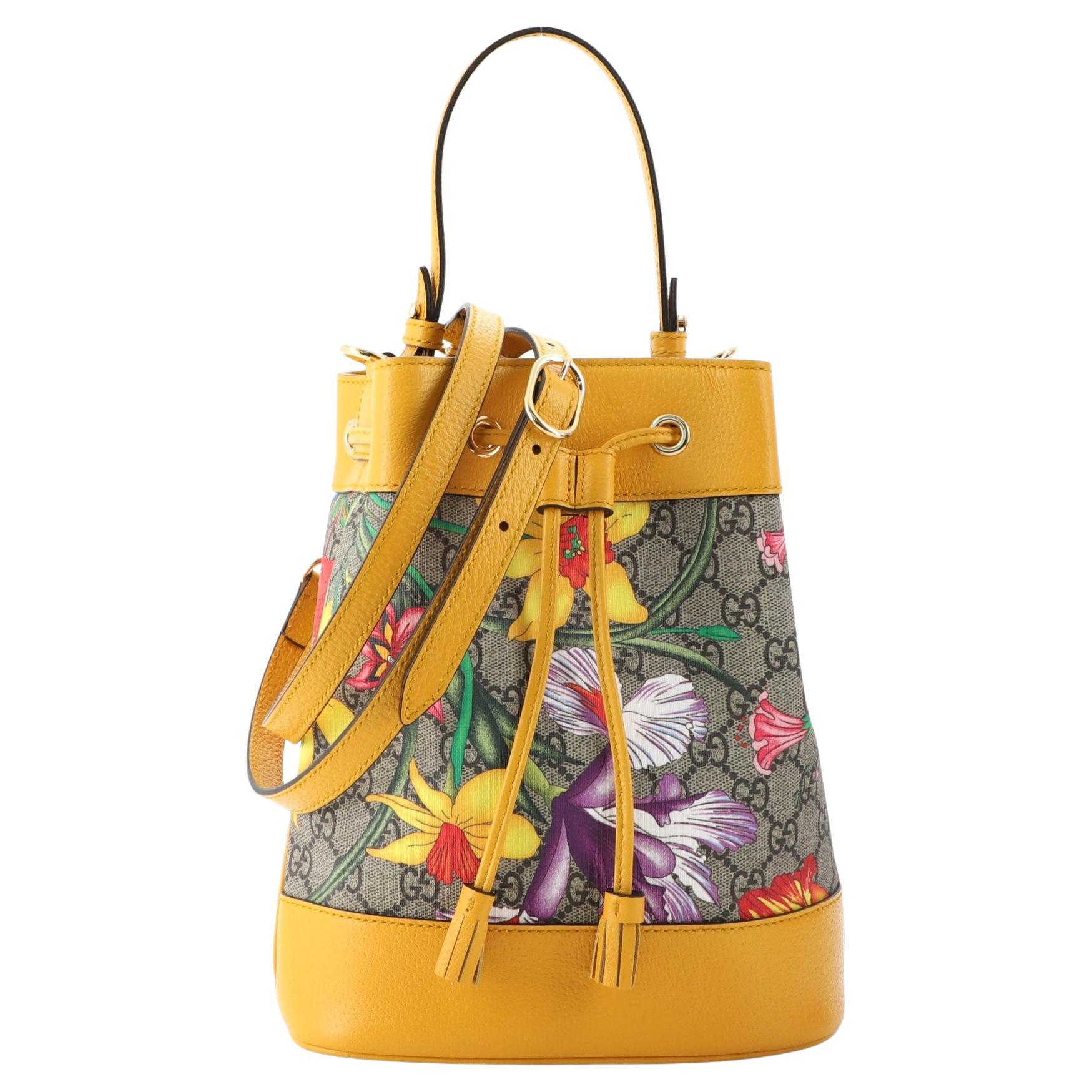 Gucci Ophidia Bucket Bag Flora GG Coated Canvas and Leather Small