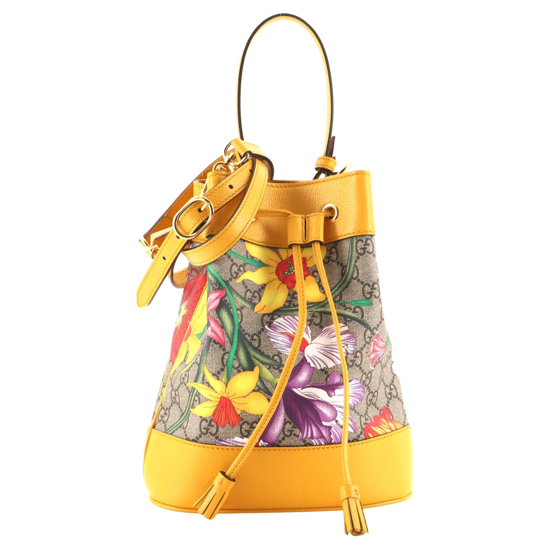 Gucci Ophidia Bucket Bag Flora GG Coated Canvas and Leather  Small