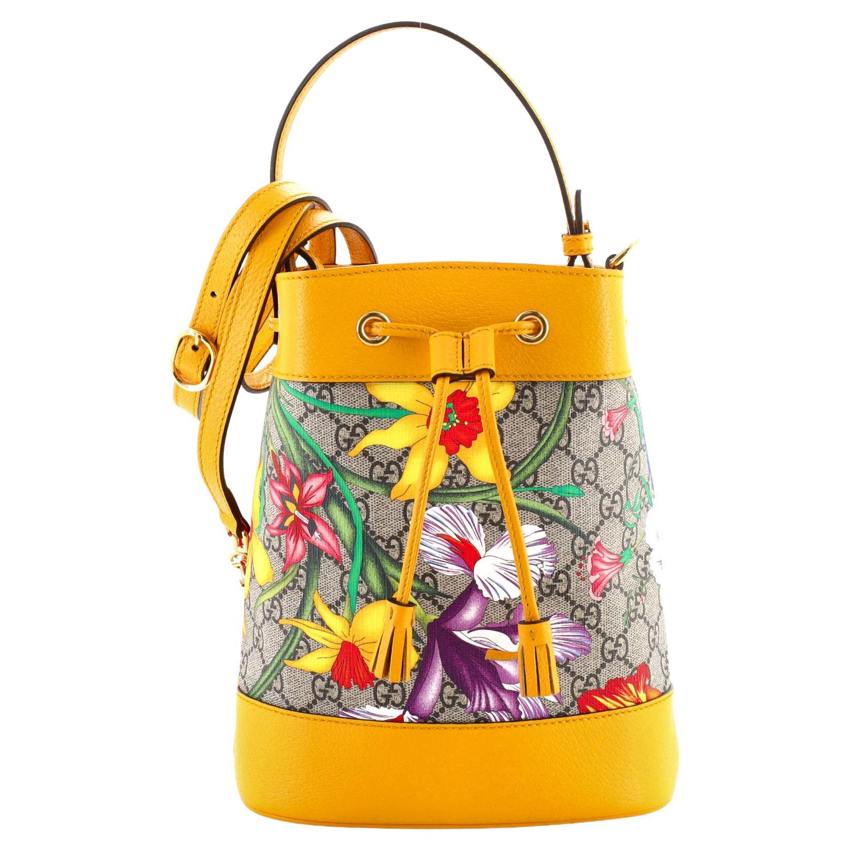 Gucci Ophidia Bucket Bag Flora GG Coated Canvas and Leather Small
